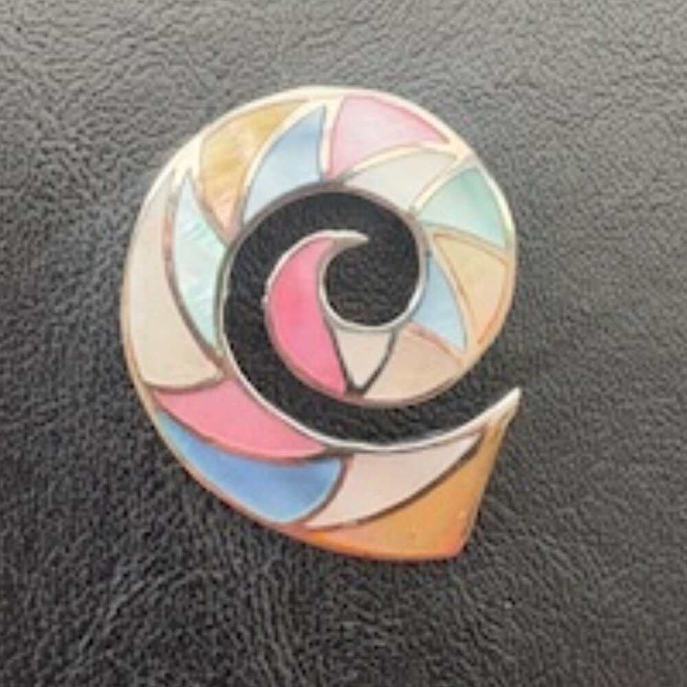 Sterling silver slider pendant-Inlaid colored stones, pink, blue, white & tan